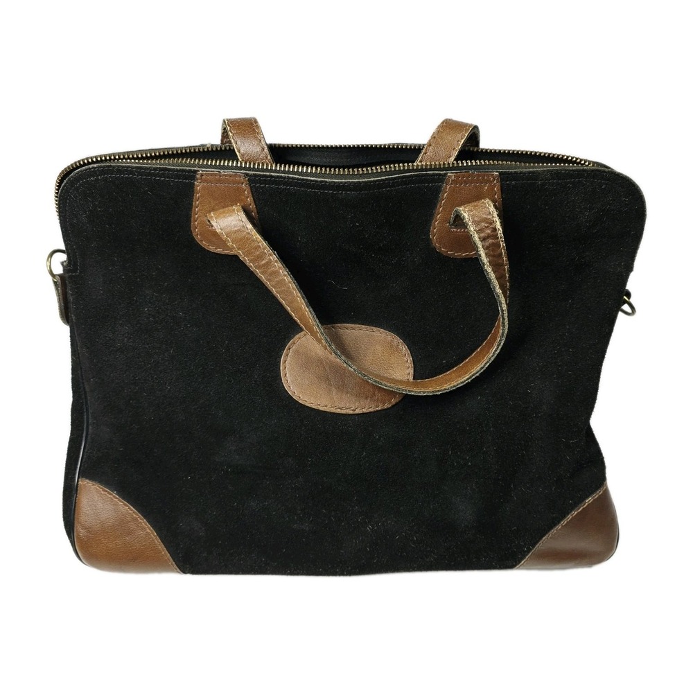 Vtg 1940s Ronay Black‎ Purse Handbag Suede Leather Black Interior Gold Hardware